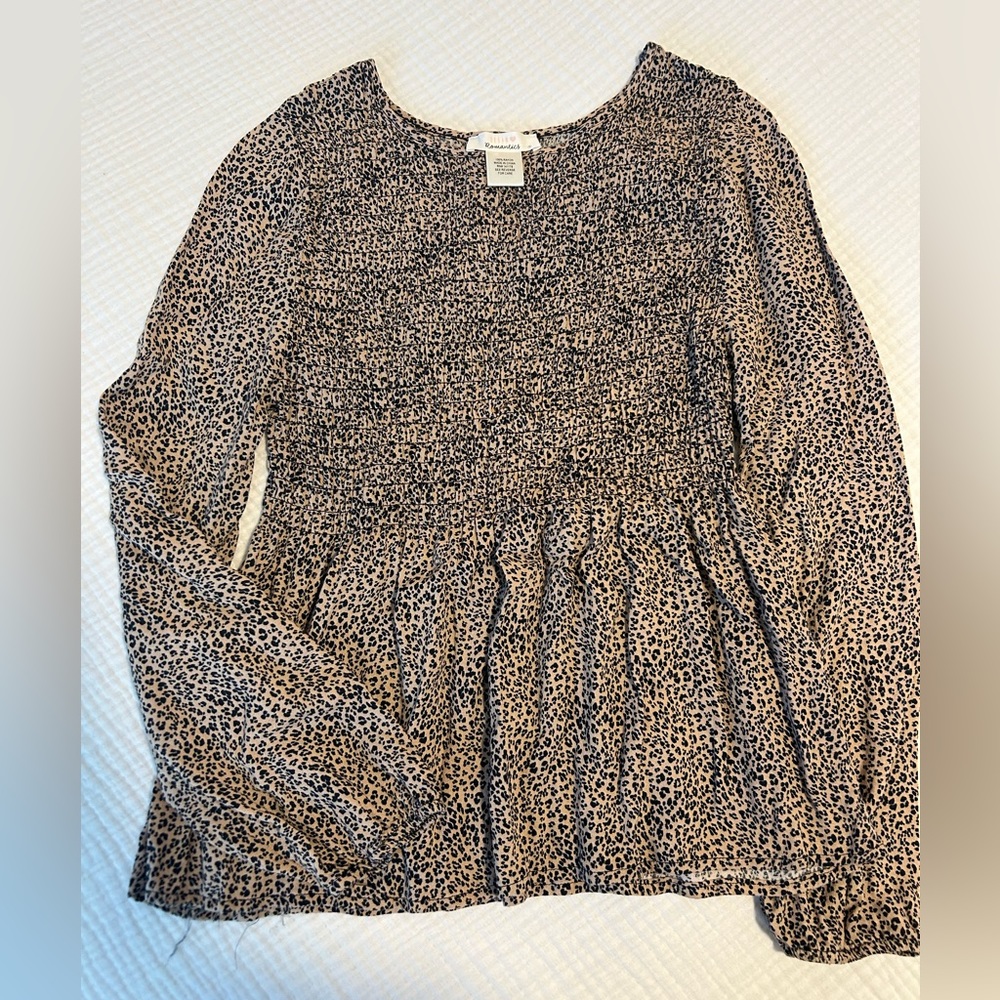 URBAN Romantics Leopard Cheetah Long Sleeve Peplum Top